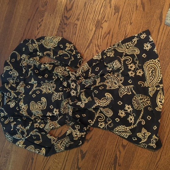 vtg 100% Silk Dress Black/ Gold Paisley Scroll self Belt Button Front Dress Sz 4 - Picture 8 of 10